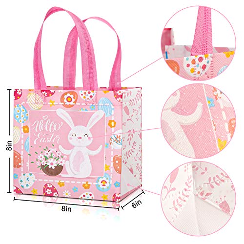 Whaline Easter Non-Woven Gift Bags with Handles Reusable Waterproof Tote Bags Bunny Easter Egg Cute Gnome for Easter Holiday Gifts Wrapping Egg Hunt Game Spring Party Gifts Wrapping, 8 Pack