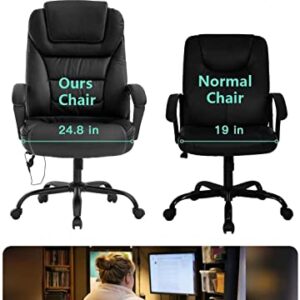 Executive Office Chair -500lbs Big and Tall Office Chair PU Leather Computer Chair with Spring Cushion, Armrest & Lumbar Support Ergonomic Desk Chair for Heavy People Men Swivel Task Chair, Black