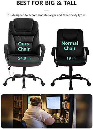 Executive Office Chair -500lbs Big and Tall Office Chair PU Leather Computer Chair with Spring Cushion, Armrest & Lumbar Support Ergonomic Desk Chair for Heavy People Men Swivel Task Chair, Black