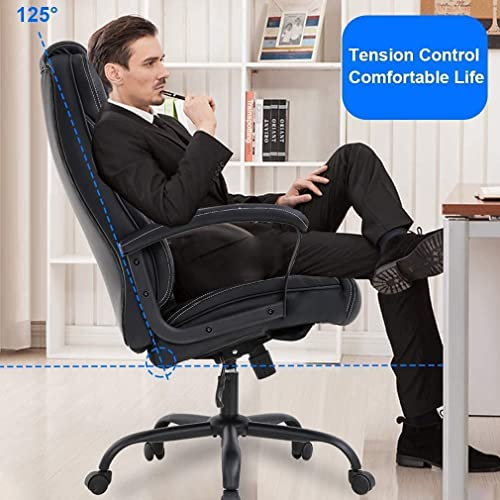 Executive Office Chair -500lbs Big and Tall Office Chair PU Leather Computer Chair with Spring Cushion, Armrest & Lumbar Support Ergonomic Desk Chair for Heavy People Men Swivel Task Chair, Black