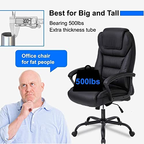 Executive Office Chair -500lbs Big and Tall Office Chair PU Leather Computer Chair with Spring Cushion, Armrest & Lumbar Support Ergonomic Desk Chair for Heavy People Men Swivel Task Chair, Black