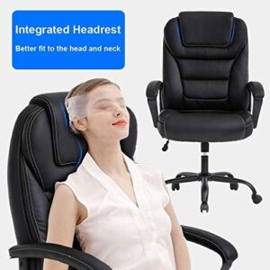 Executive Office Chair -500lbs Big and Tall Office Chair PU Leather Computer Chair with Spring Cushion, Armrest & Lumbar Support Ergonomic Desk Chair for Heavy People Men Swivel Task Chair, Black