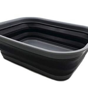 SAMMART 12L (3.17 Gallon) Collapsible Tub - Foldable Dish Tub - Portable Washing Basin - Space Saving Plastic Washtub (1, Grey/Black)