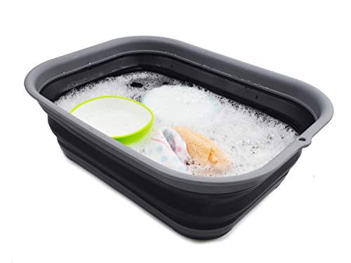 SAMMART 12L (3.17 Gallon) Collapsible Tub - Foldable Dish Tub - Portable Washing Basin - Space Saving Plastic Washtub (1, Grey/Black)