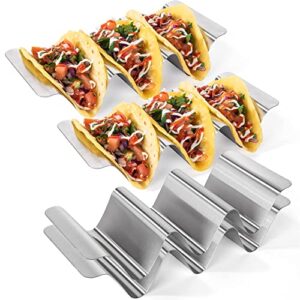 18/8 stainless steel taco holders: u-taste soft hard taco shell rack oven safe metal corn tortilla serving tray plates stand set with handle and rounded curves (set of 4)