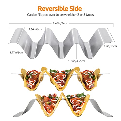 18/8 Stainless Steel Taco Holders: U-Taste Soft Hard Taco Shell Rack Oven Safe Metal Corn Tortilla Serving Tray Plates Stand Set with Handle and Rounded Curves (Set of 4)