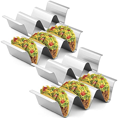 Taco Holder Stand,Set of 6 Stainless Steel Taco Tray,Stylish Taco Shell Holders, Rack Holds Up to 3 Tacos Each Keeping Shells Upright, Health Material Taco Rack by RTT -Oven,Grill and Dishwasher Safe