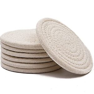 absorbent drink coasters handmade braided drink coasters 6 pack (4.3 inch, round, 8mm thick) super absorbent heat-resistant coasters for drinks great housewarming gift (beige, 6 pack)