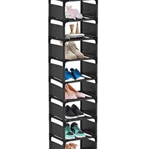 sunvito 10 Tiers Shoe Rack, 10 Pairs Space Saving Shoe Shelf Organizer, Tall Narrow Shoe Rack for Entryway, Closet (Black)