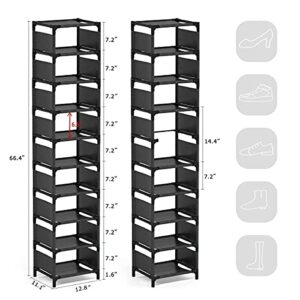 sunvito 10 Tiers Shoe Rack, 10 Pairs Space Saving Shoe Shelf Organizer, Tall Narrow Shoe Rack for Entryway, Closet (Black)