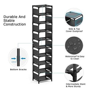 sunvito 10 Tiers Shoe Rack, 10 Pairs Space Saving Shoe Shelf Organizer, Tall Narrow Shoe Rack for Entryway, Closet (Black)