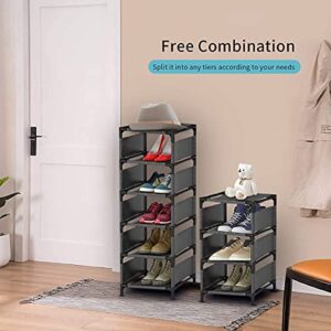 sunvito 10 Tiers Shoe Rack, 10 Pairs Space Saving Shoe Shelf Organizer, Tall Narrow Shoe Rack for Entryway, Closet (Black)