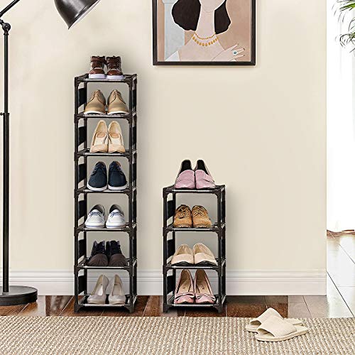 sunvito 10 Tiers Shoe Rack, 10 Pairs Space Saving Shoe Shelf Organizer, Tall Narrow Shoe Rack for Entryway, Closet (Black)