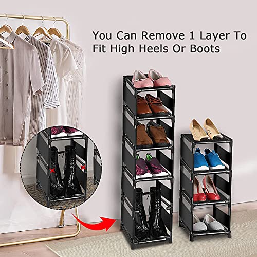 sunvito 10 Tiers Shoe Rack, 10 Pairs Space Saving Shoe Shelf Organizer, Tall Narrow Shoe Rack for Entryway, Closet (Black)