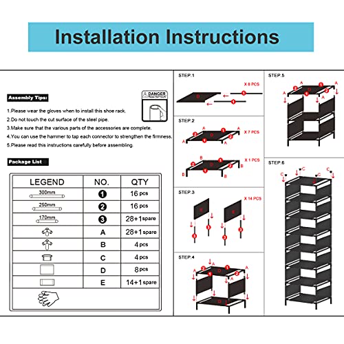 sunvito 10 Tiers Shoe Rack, 10 Pairs Space Saving Shoe Shelf Organizer, Tall Narrow Shoe Rack for Entryway, Closet (Black)