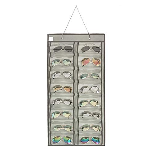 ANIZER Dual-sided Hanging Sunglasses Organizer Dust-Proof Glasses Storage Wall Pocket Eyeglasses Display Case with 32 Slots (GREY)