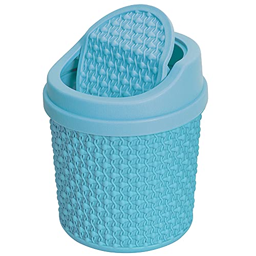 Mini Trash Can for Desk Desktop with Lid Bathroom Table Top Blue Garbage Can Small Waste Basket