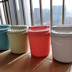 Mini Trash Can for Desk Desktop with Lid Bathroom Table Top Blue Garbage Can Small Waste Basket