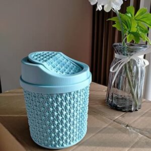 Mini Trash Can for Desk Desktop with Lid Bathroom Table Top Blue Garbage Can Small Waste Basket