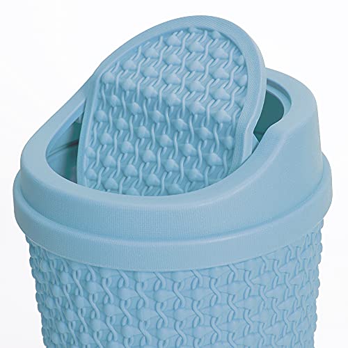 Mini Trash Can for Desk Desktop with Lid Bathroom Table Top Blue Garbage Can Small Waste Basket