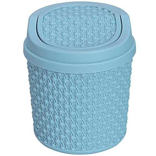 Mini Trash Can for Desk Desktop with Lid Bathroom Table Top Blue Garbage Can Small Waste Basket