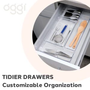 Oggi Clear Drawer Organizer - 3" X 12" - Ideal for Organizing Kitchen Drawers, Office, Desk, Silverware, Kitchen Utensils, Cosmetics and Bathrooms