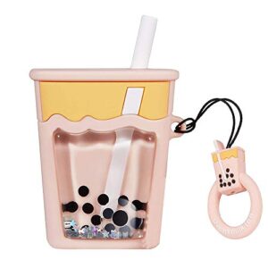 compatible with airpods case milk tea liquid 1/2, protective silicone skin cover for airpod case quicksand tea with ring, girls women funny kawaii cute fashion cartoon 3d for airpods case boba