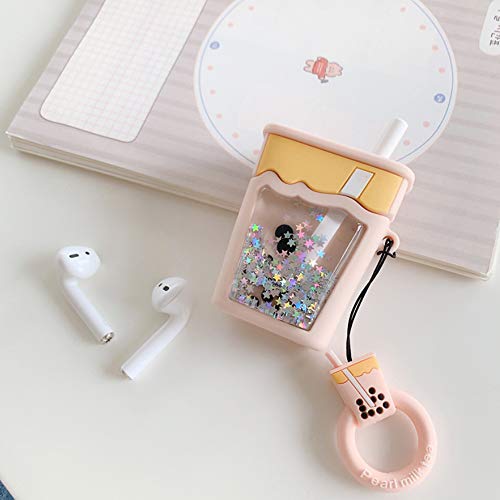 Compatible with AirPods Case Milk Tea Liquid 1/2, Protective Silicone Skin Cover for AirPod Case Quicksand Tea with Ring, Girls Women Funny Kawaii Cute Fashion Cartoon 3D for AirPods Case Boba