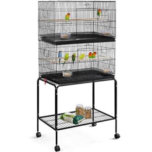 yaheetech 65-inch flight bird cages for lovebirds canaries parrots parakeets budgies finches cockatiels conures with detachable rolling stand, black