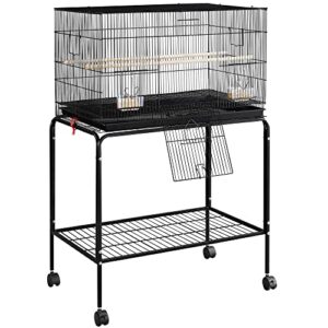 Yaheetech 65-inch Flight Bird Cages for Lovebirds Canaries Parrots Parakeets Budgies Finches Cockatiels Conures with Detachable Rolling Stand, Black