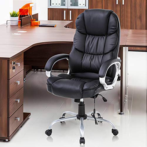 Ergonomic Adjustable Home Office Chair, High Back Massage Desk Chair, 250Lbs Heavy PU Leather Computer Chairs w/Lumbar Support Headrest Armrest Executive Rolling Swivel Chair for Adults