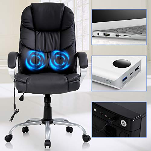 Ergonomic Adjustable Home Office Chair, High Back Massage Desk Chair, 250Lbs Heavy PU Leather Computer Chairs w/Lumbar Support Headrest Armrest Executive Rolling Swivel Chair for Adults