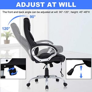 Ergonomic Adjustable Home Office Chair, High Back Massage Desk Chair, 250Lbs Heavy PU Leather Computer Chairs w/Lumbar Support Headrest Armrest Executive Rolling Swivel Chair for Adults