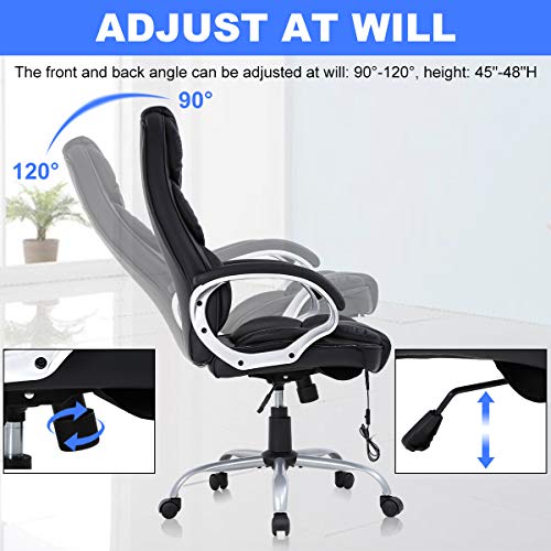 Ergonomic Adjustable Home Office Chair, High Back Massage Desk Chair, 250Lbs Heavy PU Leather Computer Chairs w/Lumbar Support Headrest Armrest Executive Rolling Swivel Chair for Adults