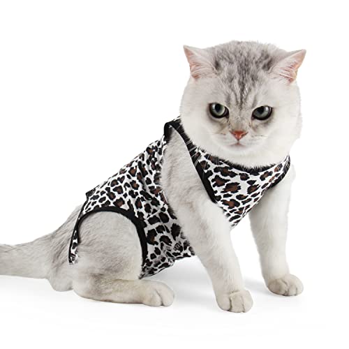 Due Felice Cat Surgery Recovery Suit Small Dog Surgical Recovery Onesie Pet After Surgery Wear for Female Male Cat Doggy Leopard Print/L