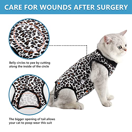 Due Felice Cat Surgery Recovery Suit Small Dog Surgical Recovery Onesie Pet After Surgery Wear for Female Male Cat Doggy Leopard Print/L