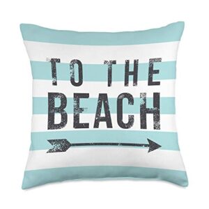 vine mercantile to the beach-cute summer sayings-pastel aqua stripe throw pillow, 18x18, multicolor
