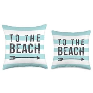 Vine Mercantile To The Beach-Cute Summer Sayings-Pastel Aqua Stripe Throw Pillow, 18x18, Multicolor