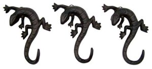 cast iron lizard wall hooks, rustic home décor for hanging towels, coats, hats, set of 3, 7 1/2 inches
