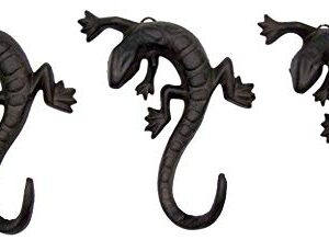 Cast Iron Lizard Wall Hooks, Rustic Home Décor for Hanging Towels, Coats, Hats, Set of 3, 7 1/2 Inches