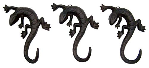 Cast Iron Lizard Wall Hooks, Rustic Home Décor for Hanging Towels, Coats, Hats, Set of 3, 7 1/2 Inches