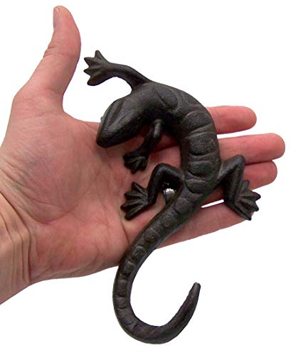 Cast Iron Lizard Wall Hooks, Rustic Home Décor for Hanging Towels, Coats, Hats, Set of 3, 7 1/2 Inches