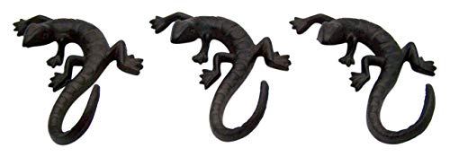 Cast Iron Lizard Wall Hooks, Rustic Home Décor for Hanging Towels, Coats, Hats, Set of 3, 7 1/2 Inches