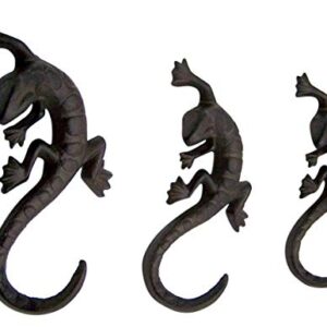 Cast Iron Lizard Wall Hooks, Rustic Home Décor for Hanging Towels, Coats, Hats, Set of 3, 7 1/2 Inches