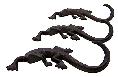 Cast Iron Lizard Wall Hooks, Rustic Home Décor for Hanging Towels, Coats, Hats, Set of 3, 7 1/2 Inches