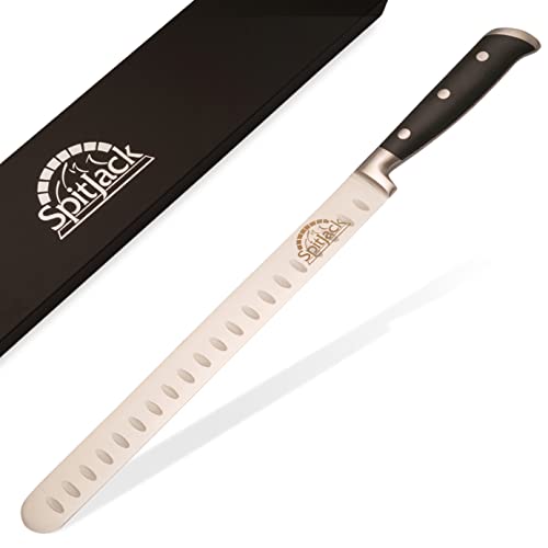 SpitJack Brisket Knife for Meat Carving and Slicing - Stainless Steel, Granton Edge, 11 Inch Blade, BBQ Competition-Chef Series