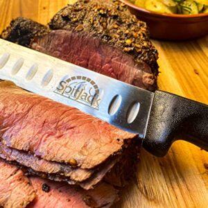 SpitJack Brisket Knife for Meat Carving and Slicing - Stainless Steel, Granton Edge, 11 Inch Blade, BBQ Competition-Chef Series