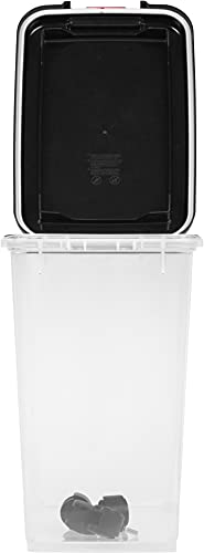 IRIS USA 25Lbs./33Qt. WeatherPro Airtight Pet Food Storage Container with Attachable Casters, For Dog Cat Bird and Other Pet Food Storage Bin, Keep Fresh, Translucent Body, Easy Mobility, Black