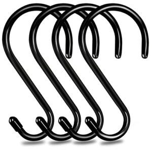 dreecy large heavy duty s hooks 6 inch 7 mm thick vinyl coated s hook for hanging plants outdoor, metal black rubber coated s hooks for closet jeans bags pot cups jewelry garden tools. 4 pack