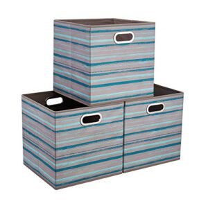 teal collapsible cube storage bins 10.5x10.5 x 11 in foldable gray fabric organizer bins storage cubes cloth storage inserts drawer cube storage boxes folding beach storage baskets,qy-sc12-3